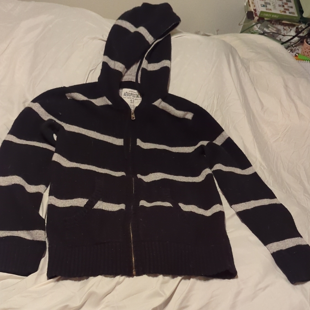 Aeropostale Black and Gray Zip Up Sweater